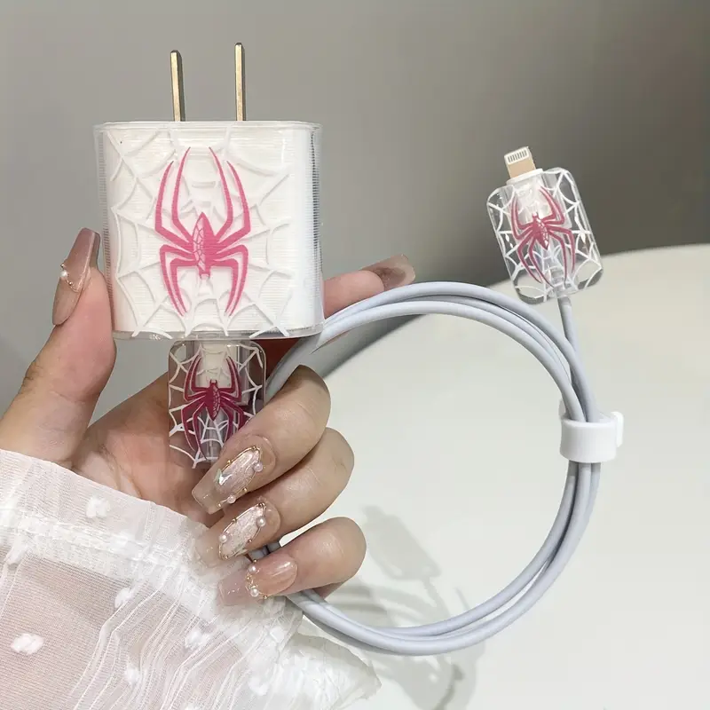 Örümcek Desenli Şarj Cihazı ve Kablo Koruyucu Seti iPhone 20W Adaptör için