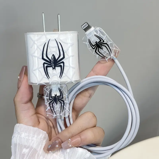 Örümcek Desenli Şarj Cihazı ve Kablo Koruyucu Seti iPhone 20W Adaptör için