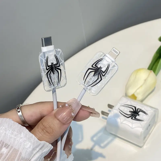 Örümcek Desenli Şarj Cihazı ve Kablo Koruyucu Seti iPhone 20W Adaptör için