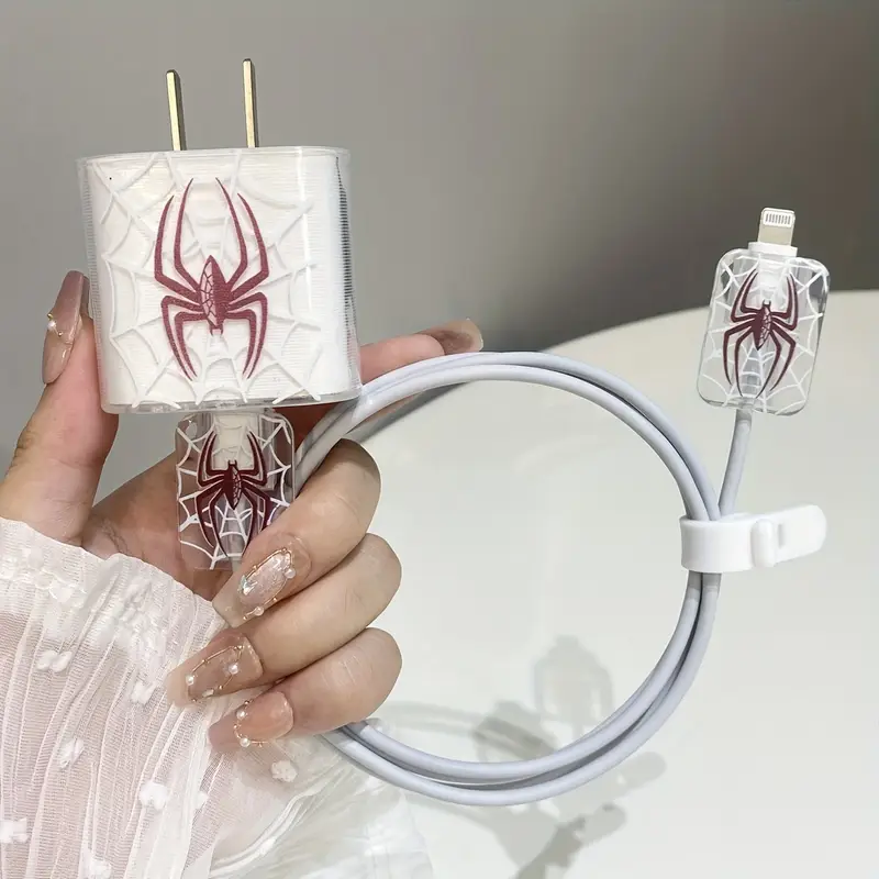 Örümcek Desenli Şarj Cihazı ve Kablo Koruyucu Seti iPhone 20W Adaptör için