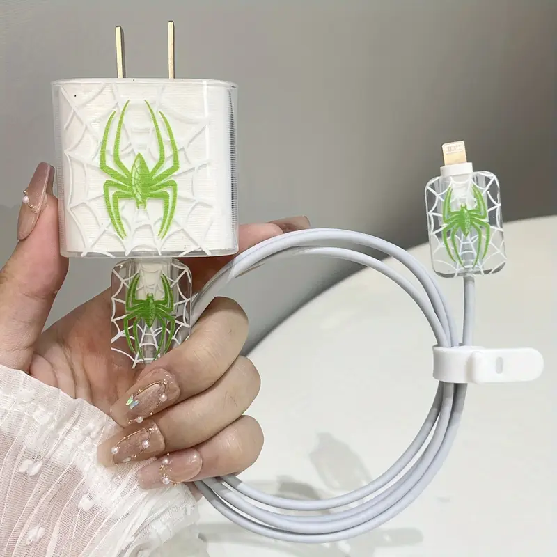 Örümcek Desenli Şarj Cihazı ve Kablo Koruyucu Seti iPhone 20W Adaptör için
